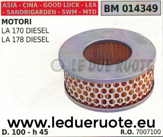 7007100 FILTRO ARIA MOTORE ASIA CINA SANDRIGARDEN LEA DIESEL LA 170 178 100x45