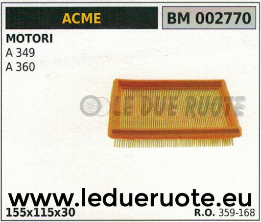 359168 FILTRO ARIA COMPLETO MOTORE ACME A 349 360 155x115x30