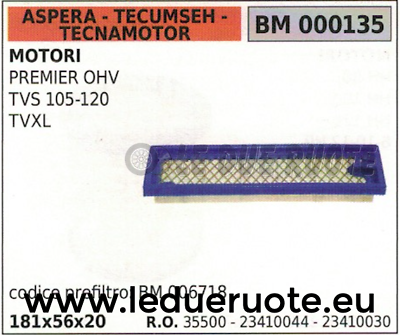 23410044 23410030 FILTRO ARIA ASPERA TECUMSEH TECNAMOTOR PREMIER OHV 181x56x20