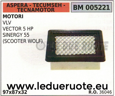 36046 FILTRO ARIA ASPERA TECUMSEH TECNAMOTOR VLV VECTOR 5HP SINERGY 55 97x87x32