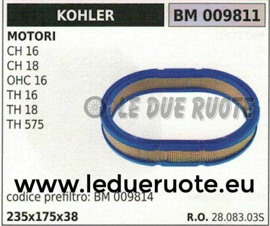 2808303S FILTRO ARIA MOTORE KOHLER TH 16 18 575 CH 16 18 OHC 16 235x175x38