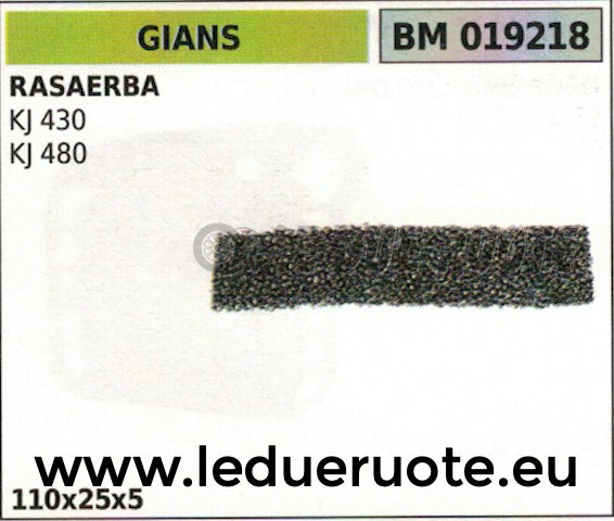SPUGNA FILTRO ARIA RASAERBA TOSAERBA TAGLIAERBA GIANS KJ 430 480 110x25x5