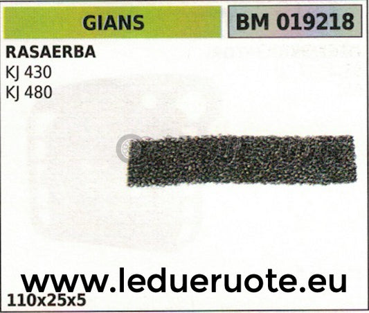 SPUGNA FILTRO ARIA RASAERBA TOSAERBA TAGLIAERBA GIANS KJ 430 480 110x25x5