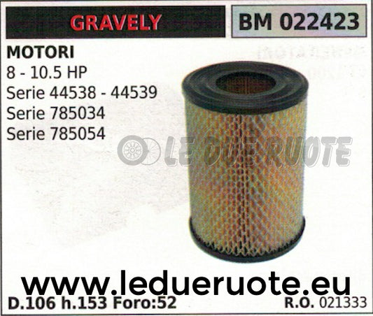 021333 FILTRO ARIA TRATTORINO RASAERBA TOSAERBA GRAVELY 8 10.5 HP Ø 106 x153x52