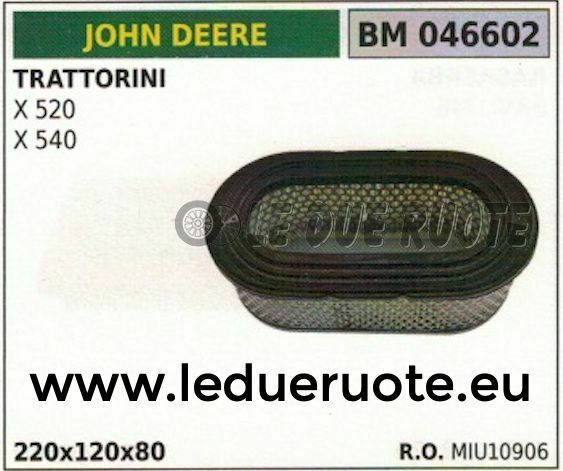 MIU10906 FILTRO ARIA TRATTORINO RASAERBA JOHN DEERE X 520 540 220x120x80