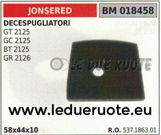 537186301 SPUGNA FILTRO DECESPUGLIATORE JONSERED 1GT GC BT 2125 GR 2126 58x44x10