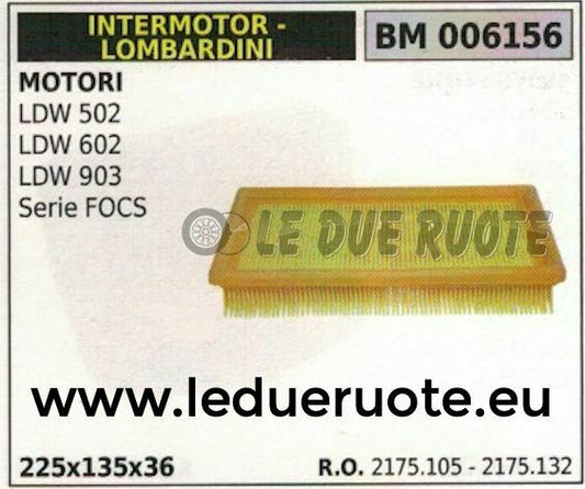 2175105 2175132 FILTRO ARIA INTERMOTOR LOMBARDINI LDW 502 602 903 FOCS 225x135