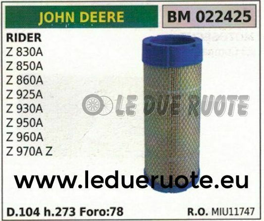 MIU11747 FILTRO ARIA TRATTORINO RASAERBA JOHN DEERE Z 950A 960A 970AZ Ø104