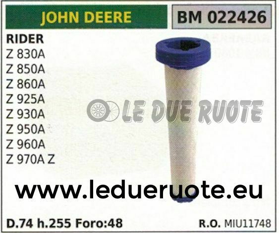 MIU11748 FILTRO ARIA TRATTORINO RASAERBA JOHN DEERE Z 960A 970AZ 74x255x48