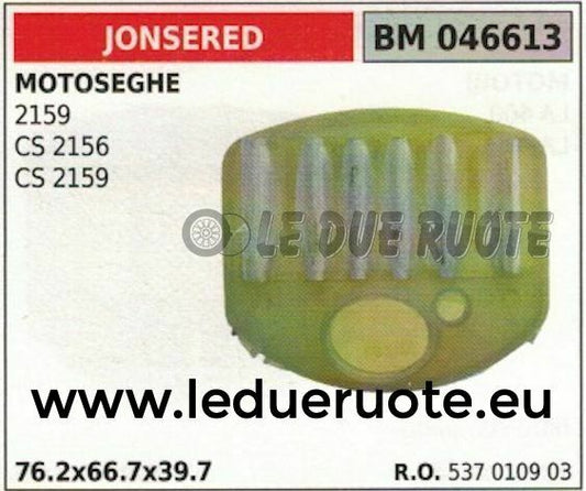 537010903 FILTRO ARIA MOTOSEGA JONSERED 2159 CS 2156 2159 76.2x66.6x39.7