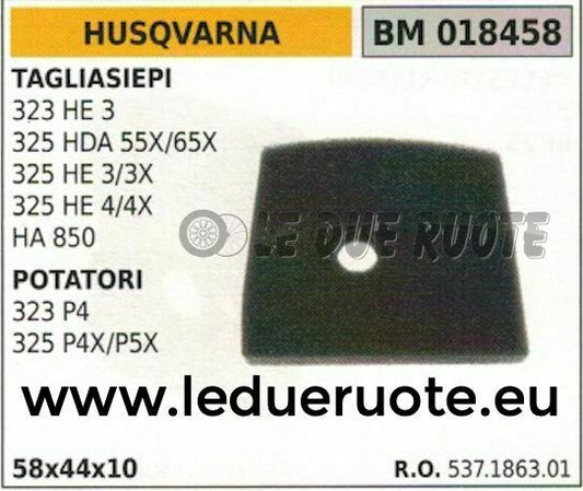 537186301 SPUGNA FILTRO ARIA POTATORE SEGA HUSQVARNA 323 325 58x44x10
