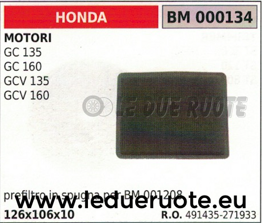 491435 271933 SPUGNA FILTRO ARIA MOTORE HONDA GC GCV 135 160