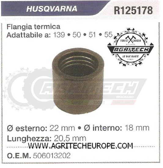 506013202 COLLETTORE FLANGIA TERMICA TRATTORINI RASAERBA HUSQVARNA 139 50 51 55