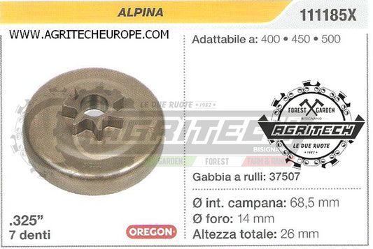 111185X OREGON PIGNONE CAMPANA FRIZIONE MOTOSEGA ALPINA 400 450  .325" 7 DENTI