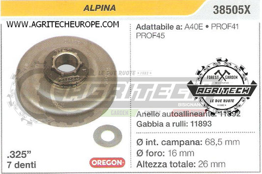 38505X OREGON PIGNONE CAMPANA FRIZIONE MOTOSEGA ALPINA PROF45  .325" 7 DENTI
