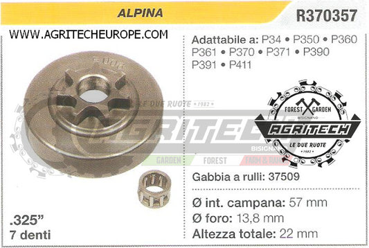 R370357 OREGON PIGNONE CAMPANA FRIZIONE MOTOSEGA ALPINA P361 P360  .325" 7 DENTI