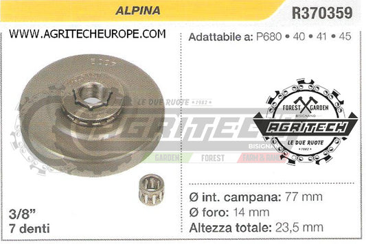 R370359 OREGON PIGNONE CAMPANA FRIZIONE MOTOSEGA ALPINA P680 40 41  3/8" 7 DENTI