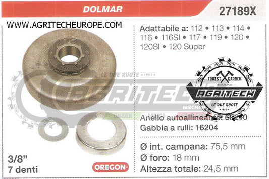 27189X OREGON PIGNONE CAMPANA FRIZIONE MOTOSEGA DOLMAR 112 113 114  3/8" 7 DENTI