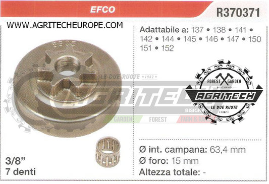 R370371 OREGON PIGNONE CAMPANA FRIZIONE MOTOSEGA EFCO 142 144 145 3/8" 7 DENTI