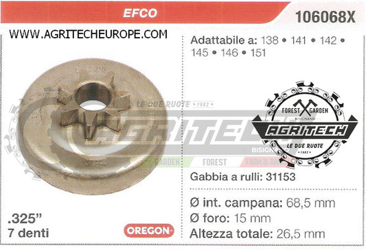 106068X OREGON PIGNONE CAMPANA FRIZIONE MOTOSEGA EFCO 145 146 151 .325" 7 DENTI