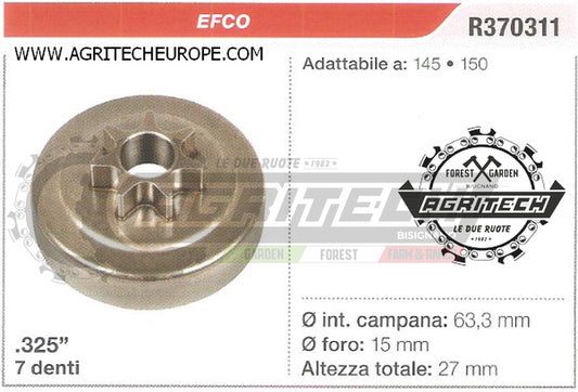 R370311 OREGON PIGNONE CAMPANA FRIZIONE MOTOSEGA EFCO 145 150 .325" 7 DENTI