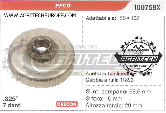100758X  PIGNONE CAMPANA FRIZIONE MOTOSEGA EFCO 156 162 .325" 7 DENTI