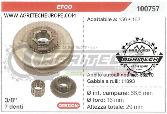 100757 OREGON PIGNONE CAMPANA FRIZIONE MOTOSEGA EFCO 156 162 3/8" 7 DENTI
