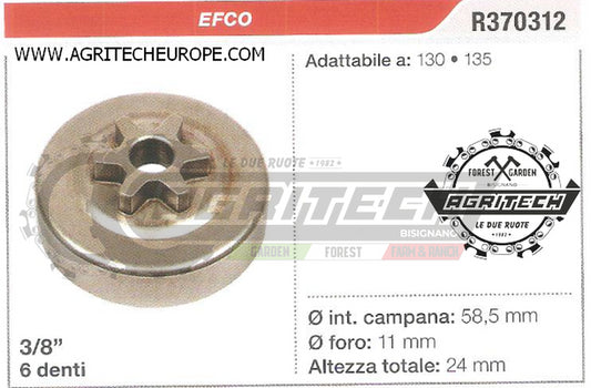 R370312 OREGON PIGNONE CAMPANA FRIZIONE MOTOSEGA EFCO 130 135  3/8" 6 DENTI