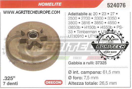 524076 OREGON PIGNONE CAMPANA FRIZIONE MOTOSEGA HOMELITE TIMBERMAN .325" 7 DENTI