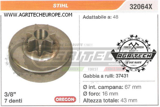 32064X OREGON PIGNONE CAMPANA FRIZIONE MOTOSEGA STIHL 48  3/8" 7 DENTI