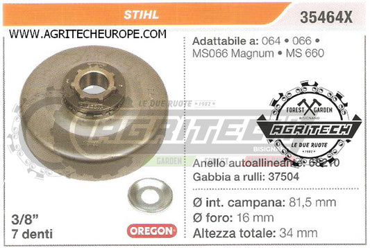 35464X OREGON PIGNONE CAMPANA FRIZIONE MOTOSEGA STIHL MS066 MAGNUM 3/8" 7 DENTI