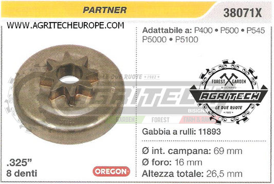 38071X OREGON PIGNONE CAMPANA FRIZIONE MOTOSEGA PARTNER P400 P500  .325" 7 DENTI