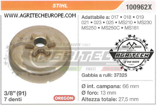 100962X OREGON PIGNONE CAMPANA FRIZIONE MOTOSEGA STIHL MS210 MS230 3/8" 7 DENTI