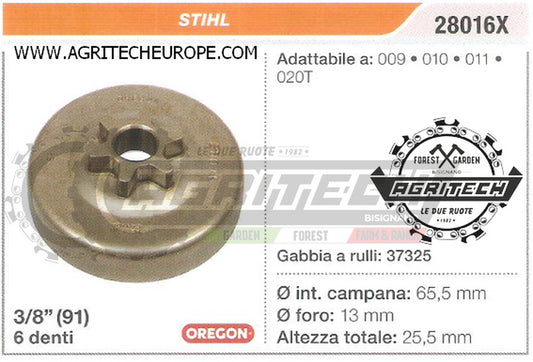 28016X OREGON PIGNONE CAMPANA FRIZIONE MOTOSEGA STIHL 020T 3/8" 6 DENTI