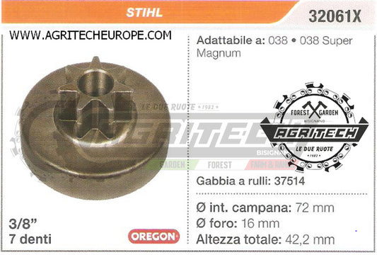 32061X OREGON PIGNONE CAMPANA FRIZIONE MOTOSEGA STIHL 038 SUPER  3/8" 7 DENTI
