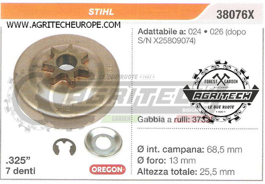 32457X OREGON PIGNONE CAMPANA FRIZIONE MOTOSEGA STIHL 024 026  .325" 7 DENTI