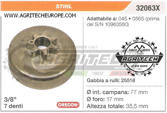 32063X OREGON PIGNONE CAMPANA FRIZIONE MOTOSEGA STIHL 045 056S  3/8" 7 DENTI