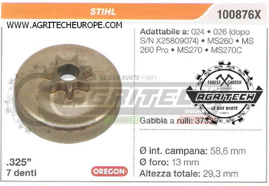 100876X OREGON PIGNONE CAMPANA FRIZIONE MOTOSEGA STIHL MS260 PRO .325" 7 DENTI