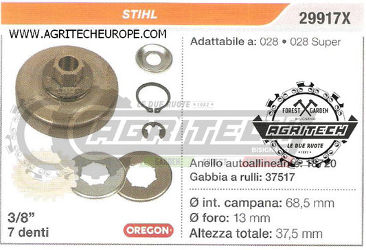 29917X OREGON PIGNONE CAMPANA FRIZIONE MOTOSEGA STIHL 028 3/8" 7 DENTI