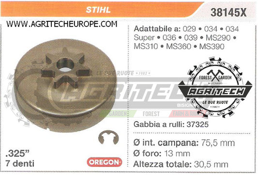 38145X OREGON PIGNONE CAMPANA FRIZIONE MOTOSEGA STIHL MS290 MS310 .325" 7 DENTI