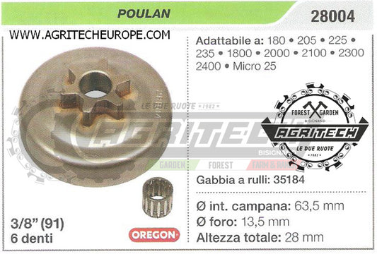 28004  OREGON PIGNONE CAMPANA FRIZIONE MOTOSEGA POULAN 2300 2400 3/8" 6 DENTI