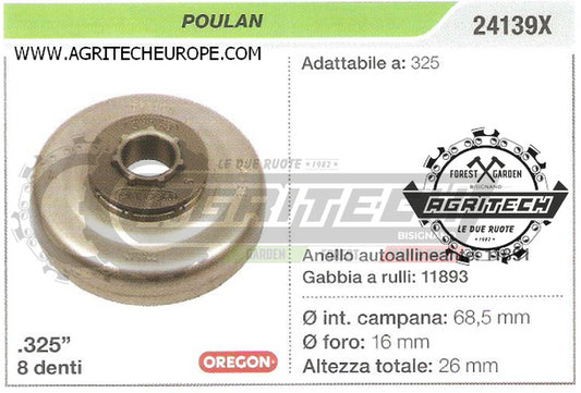 24139X  OREGON PIGNONE CAMPANA FRIZIONE MOTOSEGA POULAN 325 .325" 8 DENTI