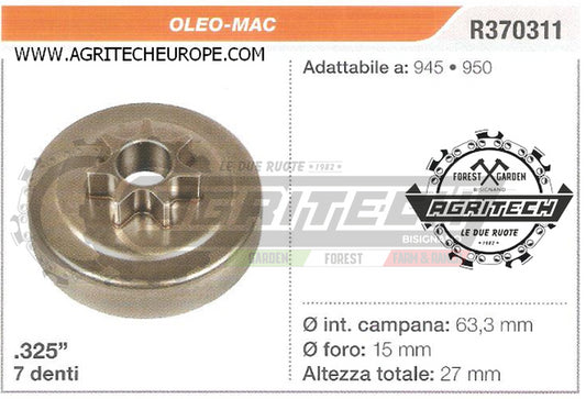 R370311 OREGON PIGNONE CAMPANA FRIZIONE MOTOSEGA OLEO-MAC 945 950 .325" 7 DENTI