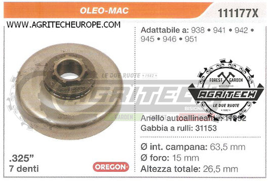 111177X OREGON PIGNONE CAMPANA FRIZIONE MOTOSEGA OLEO-MAC 942 945 .325" 7 DENTI