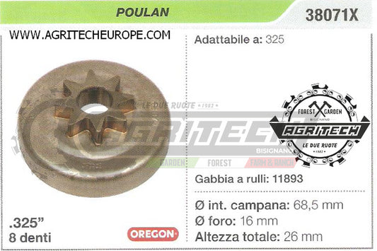 38071X PIGNONE CAMPANA FRIZIONE MOTOSEGA POULAN 325 .325" 7 DENTI
