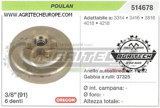 514678 OREGON PIGNONE CAMPANA FRIZIONE MOTOSEGA POULAN 3816 4018 3/8" 6 DENTI