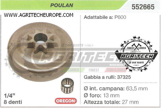 552665 OREGON PIGNONE CAMPANA FRIZIONE MOTOSEGA POULAN P600 1/4" 8 DENTI