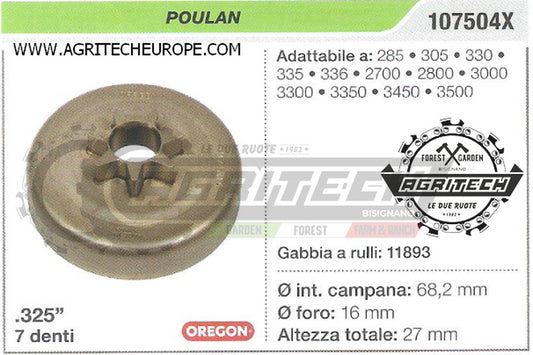 107504X OREGON PIGNONE CAMPANA FRIZIONE MOTOSEGA POULAN 336 2700  .325" 7 DENTI