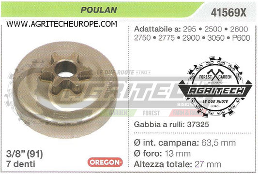41569X PIGNONE CAMPANA FRIZIONE MOTOSEGA POULAN 3050 P600  3/8" 7 DENTI