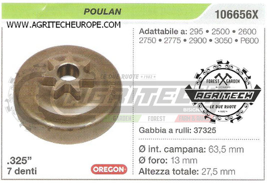106656X OREGON PIGNONE CAMPANA FRIZIONE MOTOSEGA POULAN 3050 P600  .325" 7 DENTI